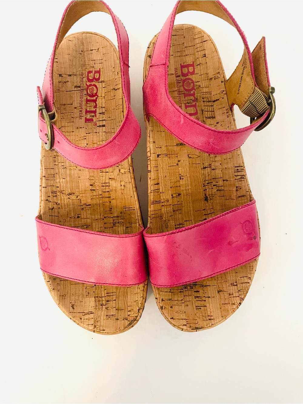 Born Hot Pink Leather Cork Footbed Slingback Sandals